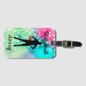 女子バスケットボール水彩浮動ハート ラゲッジタグ (正面横)
