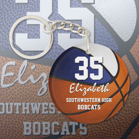 女子バスケ遊ールのような青い白いチームカラー キーホルダー