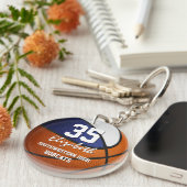 女子バスケ遊ールのような青い白いチームカラー キーホルダー (正面右)