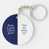 女子バスケ遊ールのような青い白いチームカラー キーホルダー (裏面)