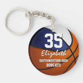 女子バスケ遊ールのような青い白いチームカラー キーホルダー (正面)
