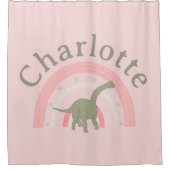 女子バスルーム恐竜レインボーピンク シャワーカーテン (正面)