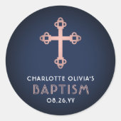 女子バプテスマエレガントスのクロス海軍とピンクのローズ金ゴールド ラウンドシール (正面)
