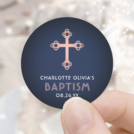 女子バプテスマエレガントスのクロス海軍とピンクのローズ金ゴールド ラウンドシール