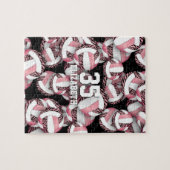 女子バラ金ゴールドピンクwゼブラストライプバレーボール ジグソーパズル (横)