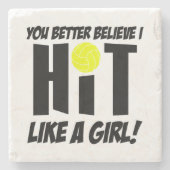 女子バレーボールのようにヒットする ストーンコースター (正面)