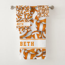 女子バレーボールのパターンパーソナライズされたオレンジ バスタオルセット