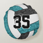 女子バレーボールルームティール(緑がかった色)ブラックチームカラー ラウンドクッション (裏面)