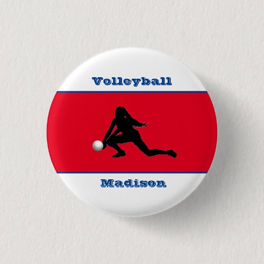 女子バレーボール赤白青愛国心 缶バッジ (正面)