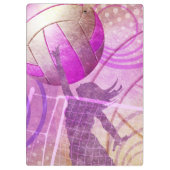 女子バレーボール選手がネットでジャンプ クリップボード (裏面)