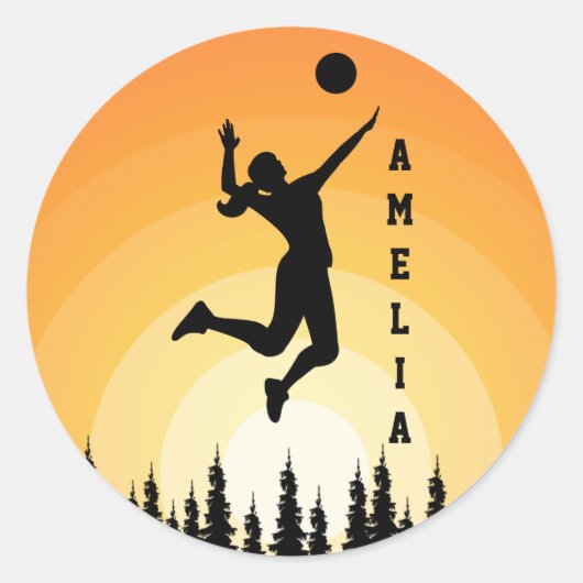 女子バレーボール選手ビーチバレーボール ラウンドシール (正面)