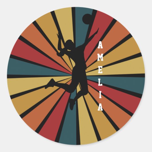 女子バレーボール選手ビーチバレーボール ラウンドシール (正面)