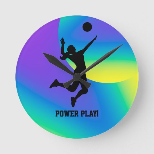 女子バレーボール選手ビーチバレーボール ラウンド壁時計 (正面)