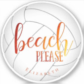 女子バレーボール「ビーチお願い」タイポグラフィ シール (正面)