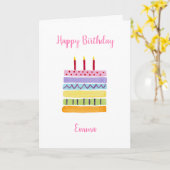 女子パーソナライズされたお誕生日ケーキ カード (黄色い花)