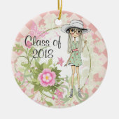 女子パーソナライズされたクールピンクの花形が卒業 セラミックオーナメント (正面)