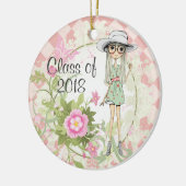 女子パーソナライズされたクールピンクの花形が卒業 セラミックオーナメント (左)