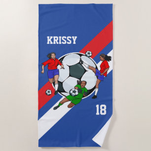 女子パーソナライズされたサッカーのデザイナー ビーチタオル