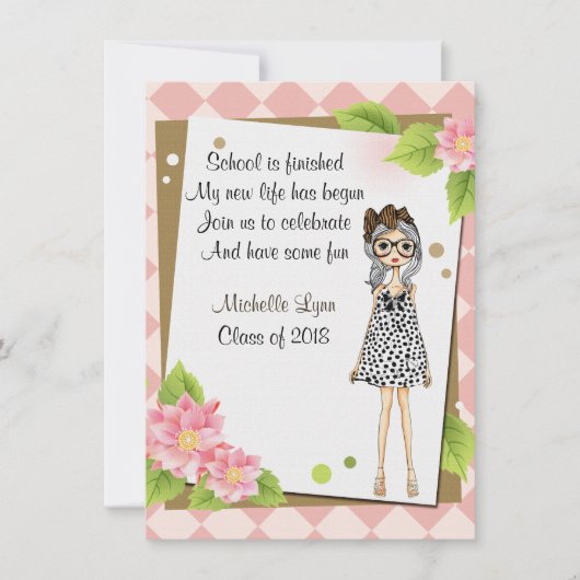 女子パーソナライズされたスタイリッシュ卒業の招待状 招待状 (正面)
