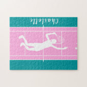 女子パーソナライズされたテニスチームパズルギフトピンク ジグソーパズル (横)