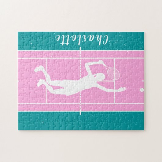 女子パーソナライズされたテニスチームパズルギフトピンク ジグソーパズル (横)