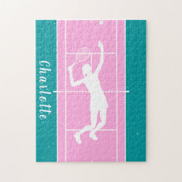 女子パーソナライズされたテニスチームパズルギフトピンク ジグソーパズル