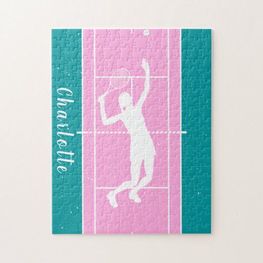 女子パーソナライズされたテニスチームパズルギフトピンク ジグソーパズル (縦)