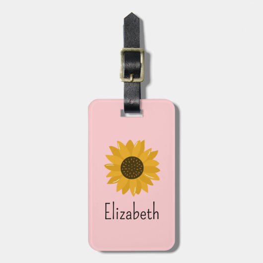 女子パーソナライズされたヒマワリスクールバッグラベル ラゲッジタグ (正面縦)