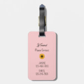 女子パーソナライズされたヒマワリスクールバッグラベル ラゲッジタグ (裏面縦)