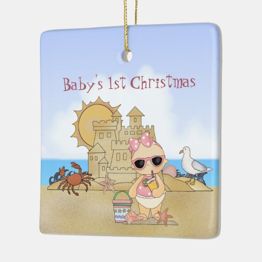 女子パーソナライズされたビーチクールベビー第1回クリスマス セラミックオーナメント (左)