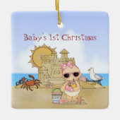 女子パーソナライズされたビーチクールベビー第1回クリスマス セラミックオーナメント (正面)