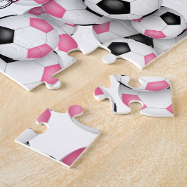 女子パーソナライズされたピンクブラックサッカー ジグソーパズル