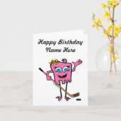 女子パーソナライズされたピンクホッケーモンスター誕生日 カード (黄色い花)
