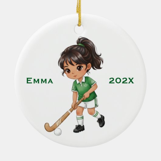 女子パーソナライズされたフィールドホッケー選手 セラミックオーナメント (裏面)