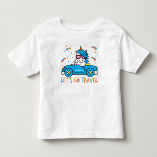 女子パーソナライズされたブルーカーユニコーン旅行 トドラーTシャツ