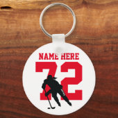 女子パーソナライズされたホッケー選手の名前（赤） キーホルダー (正面)