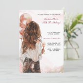 女子パーソナライズされたモダン誕生日招待状 招待状 (スタンド正面)