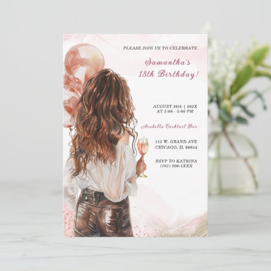 女子パーソナライズされたモダン誕生日招待状 招待状 (スタンド正面)