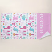 女子パーソナライズされた動力恐竜 ビーチタオル (正面)