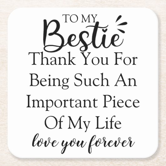 女子パーソナライズされた友人向けギフト最高の引用文 スクエアペーパーコースター (正面)