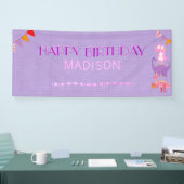 女子パーソナライズされた恐竜誕生日 横断幕 (トレードショー)