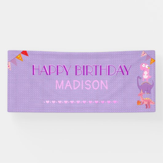 女子パーソナライズされた恐竜誕生日 横断幕 (横)