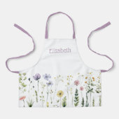 女子パーソナライズされた水彩野花学校 エプロン (正面)