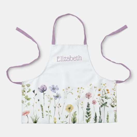女子パーソナライズされた水彩野花学校 エプロン (正面)