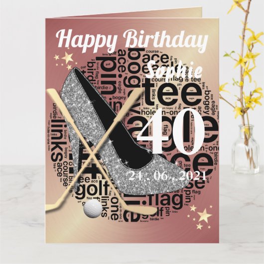 女子パーソナライズされた用ゴルフ誕生日カード カード (黄色い花)