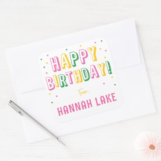 女子パーソナライズされた紙吹雪ハッピーバースデー スクエアシール (封筒)