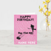 女子パーソナライズされた誕生日がネットホッケーを破る カード (黄色い花)