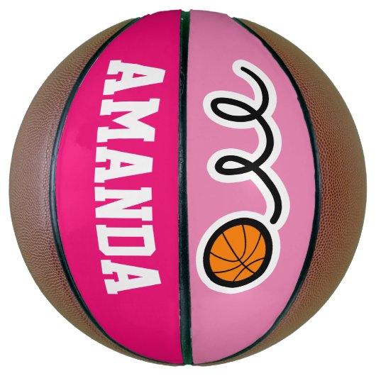 女子パーソナライズされた誕生日用ピンクバスケットボール バスケットボール (縦)