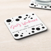 女子パーソナライズされた週末ピンク点々のある コースター (左側)