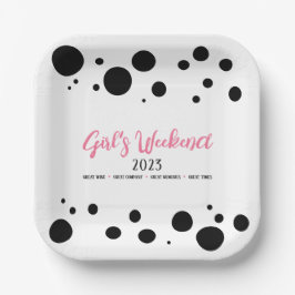 女子パーソナライズされた週末ピンク点々のある ペーパープレート